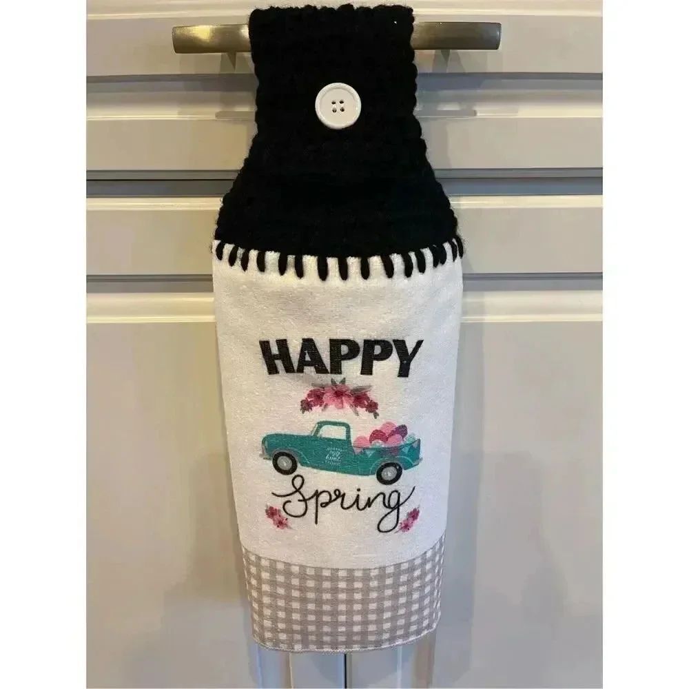 Crochet Top Kitchen Towel- Happy Spring - Picture 3 of 3